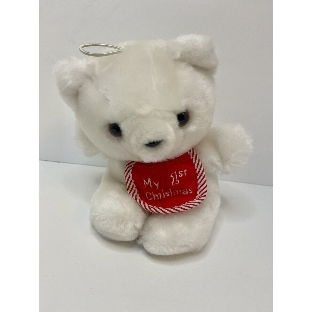 Eden White Bear Plush My First Christmas Stuffed Plush Vintage Read Desc Holiday